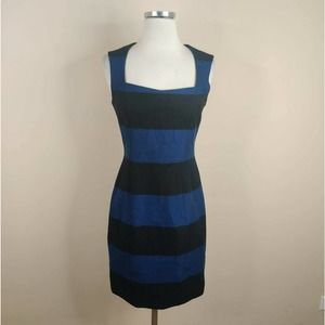 Banana Republic Sloan Sheath Dress Blue Black Rugby Striped